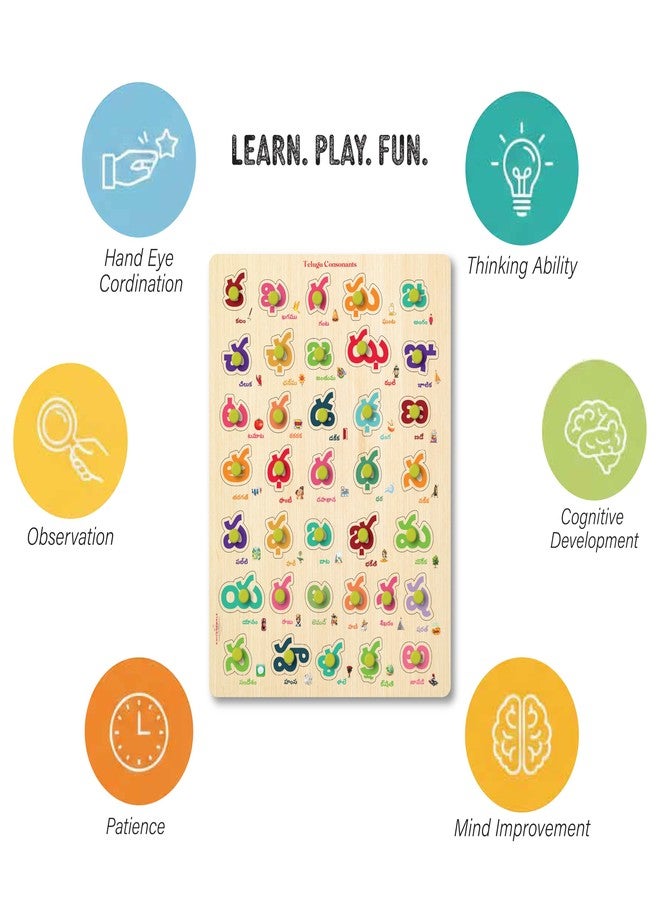 Khilonewale Set of 3 Wooden Telugu Language Puzzles for Kids | Consonant, Vowel & Number Learning | Montessori Educational Toy for 3+ Years | 9x12 Inch Durable Board | Early Literacy & Math Development - Image 4